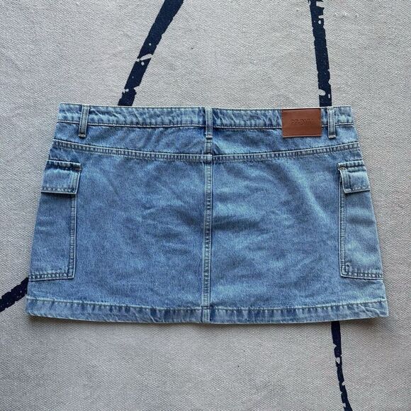 NWT Princess Polly Zakai Cargo Denim Mini Skirt Light Blue Size‎ 14 - Picture 4 of 6